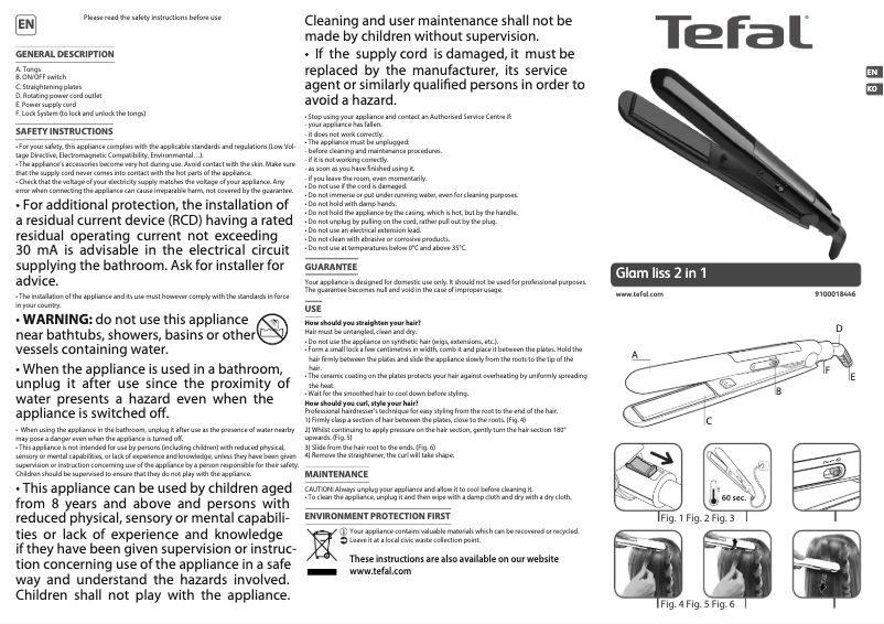 Página 1 del manual Manual de usuario Tefal Glam Liss 2 in 1 HS1012