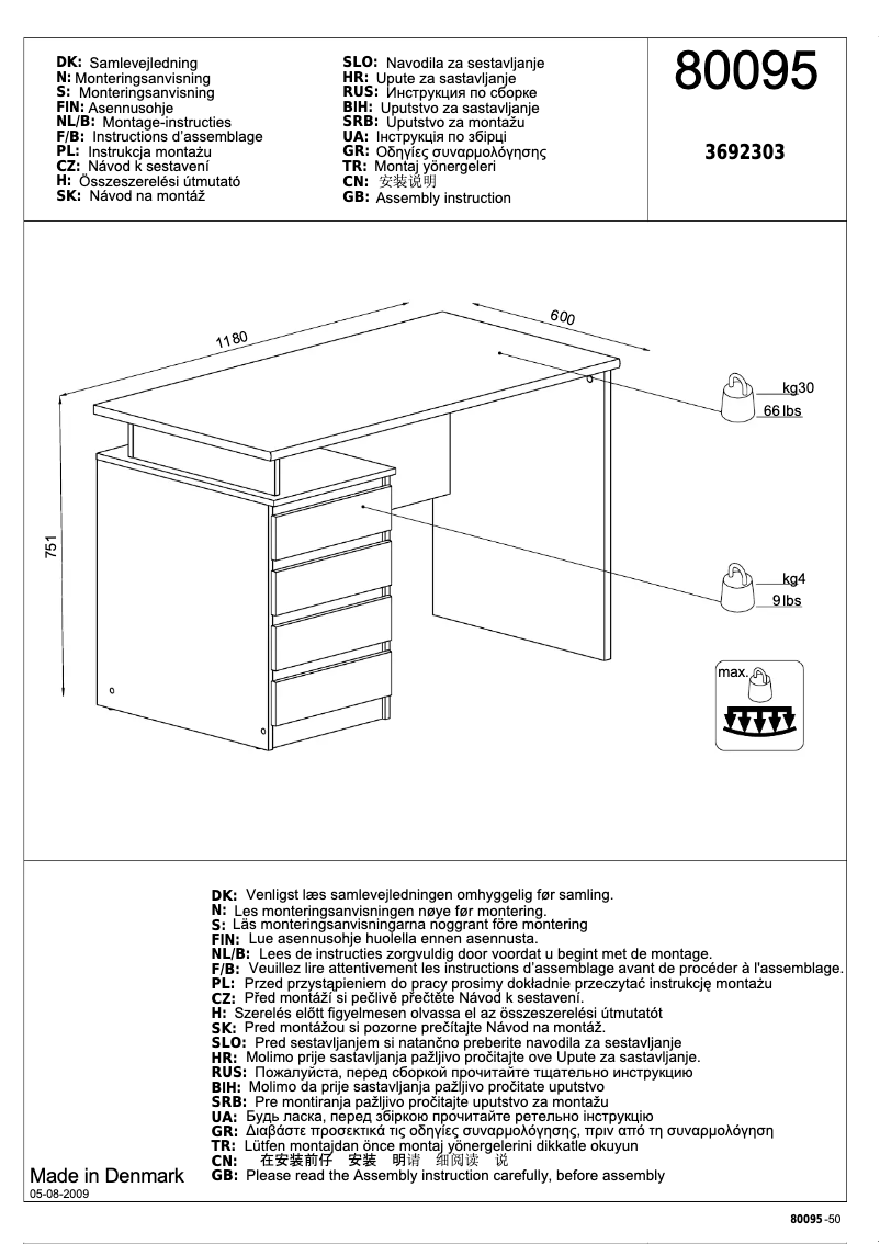 Página 1 del manual Manual de usuario JYSK Mesinge (118x75x60)
