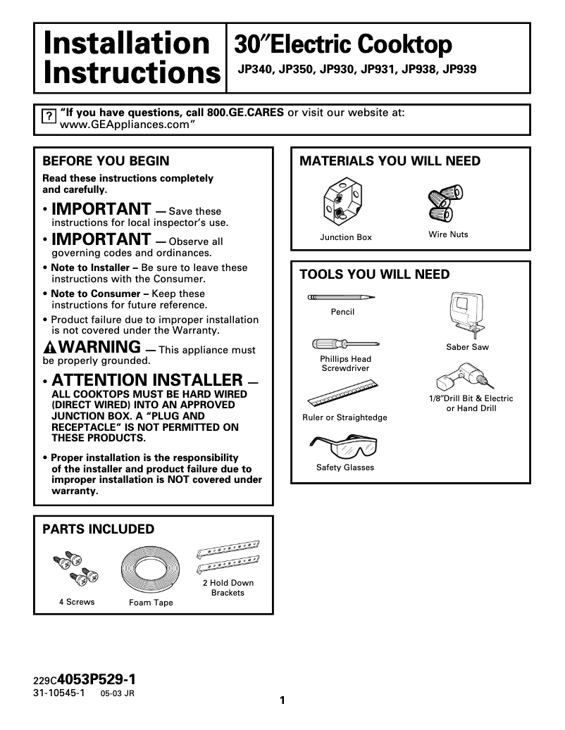 Imagen de la primera página del manual del dispositivo Profile JP939WHWW