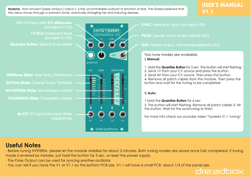 Página 1 del manual Manual de usuario Dreadbox Hysteria