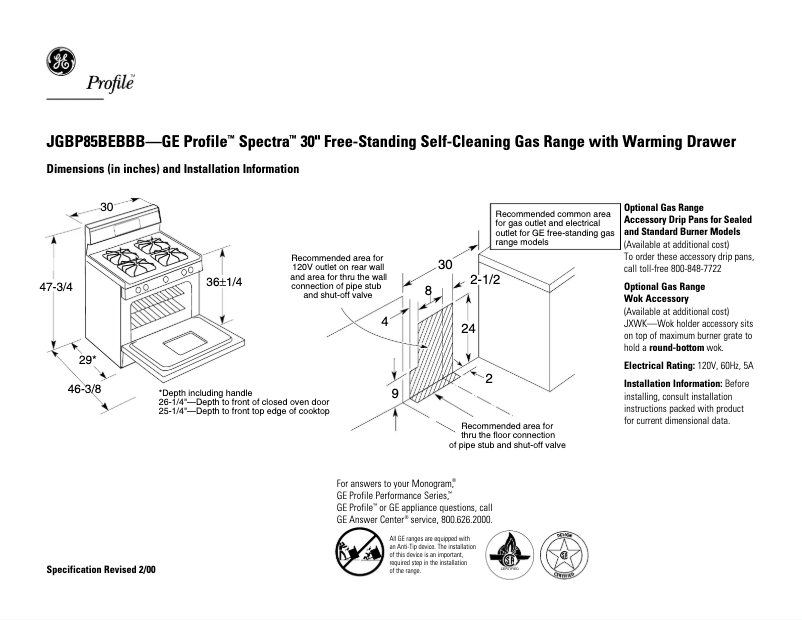 Imagen de la primera página del manual del dispositivo Profile Spectra JGBP85BEBBB