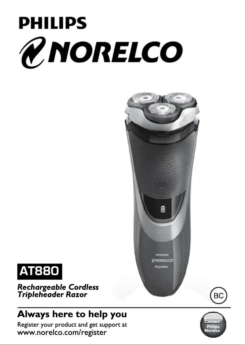 Imagen de la primera página del manual del dispositivo Norelco PowerTouch AT880