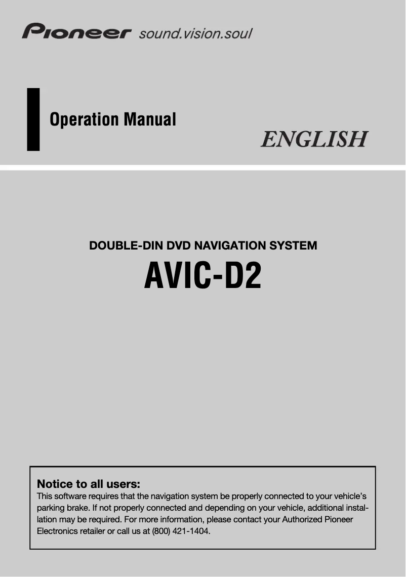 Imagen de la primera página del manual del dispositivo AVIC-D2