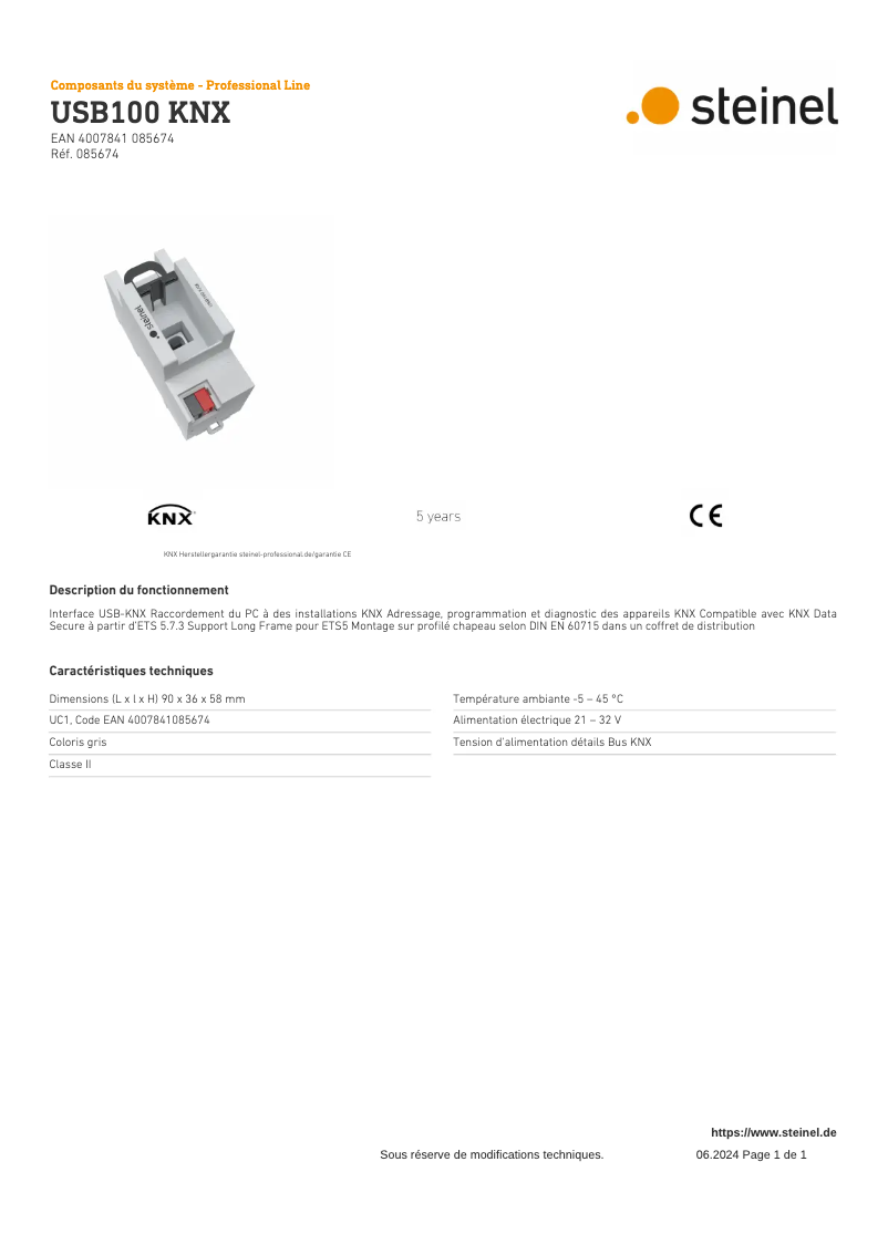 Imagen de la primera página del manual del dispositivo USB100 KNX