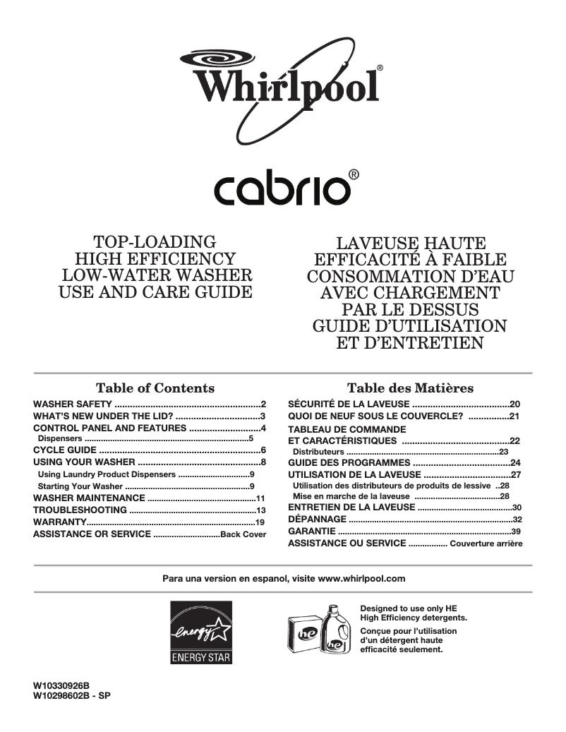 Página 1 del manual Manual de usuario Whirlpool WTW7800XL