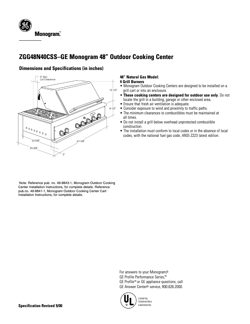 Página 1 del manual Ficha técnica GE ZGG48N40CSS