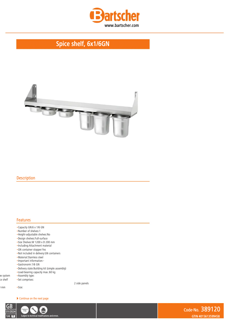 Página 1 del manual Manual de usuario Bartscher 389120