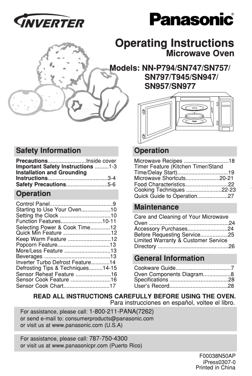 Imagen de la primera página del manual del dispositivo NN-SN747