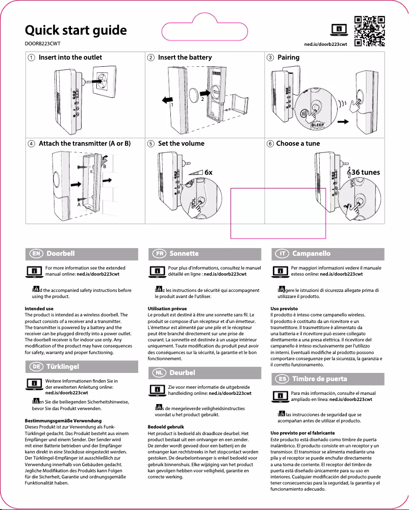 Página 1 del manual Manual de usuario Nedis DOORB223CWT