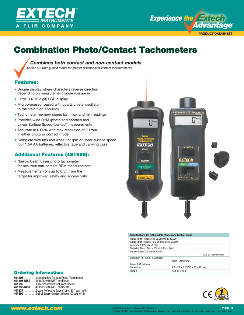 Página 1 del manual Ficha técnica Extech 461895