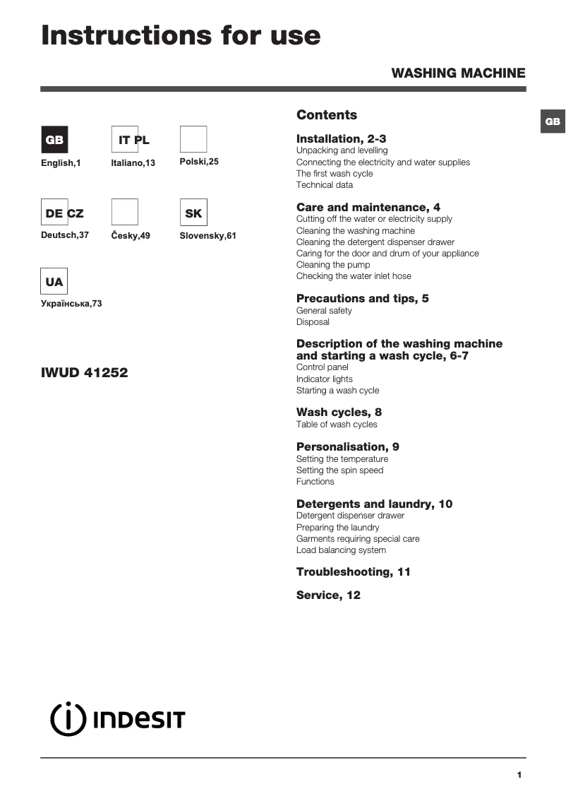 Imagen de la primera página del manual del dispositivo IWUD 41252 C ECO EU