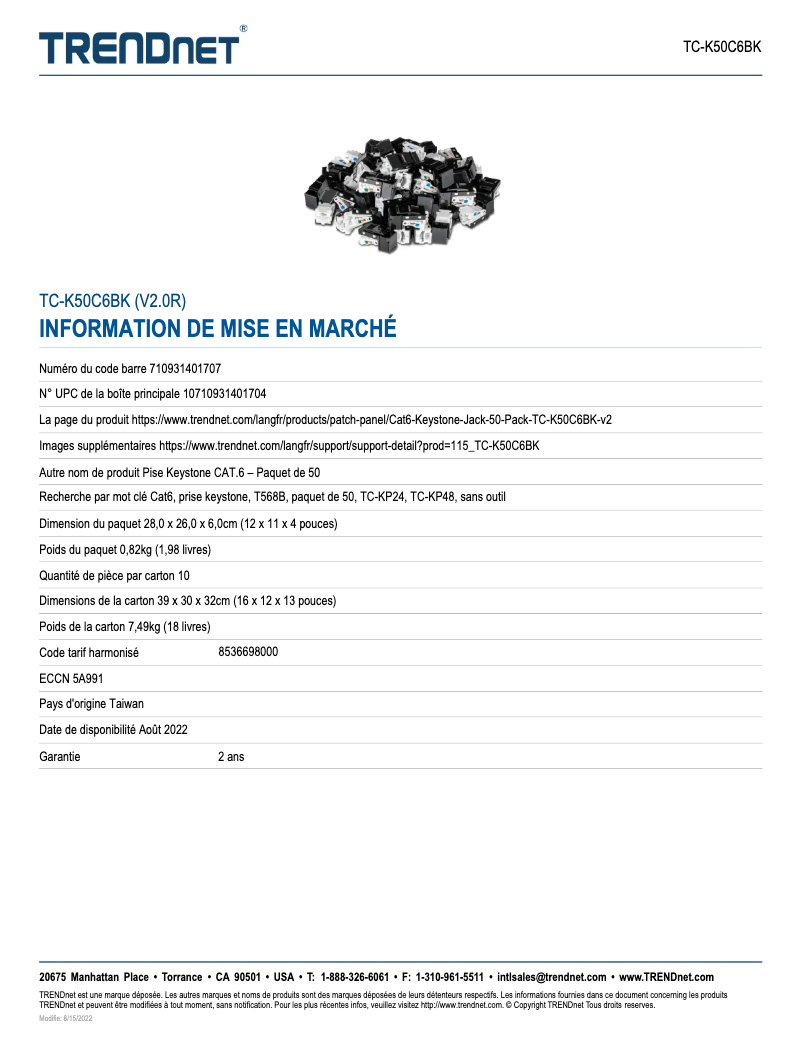 Página 1 del manual Ficha técnica TRENDnet TC-K50C6