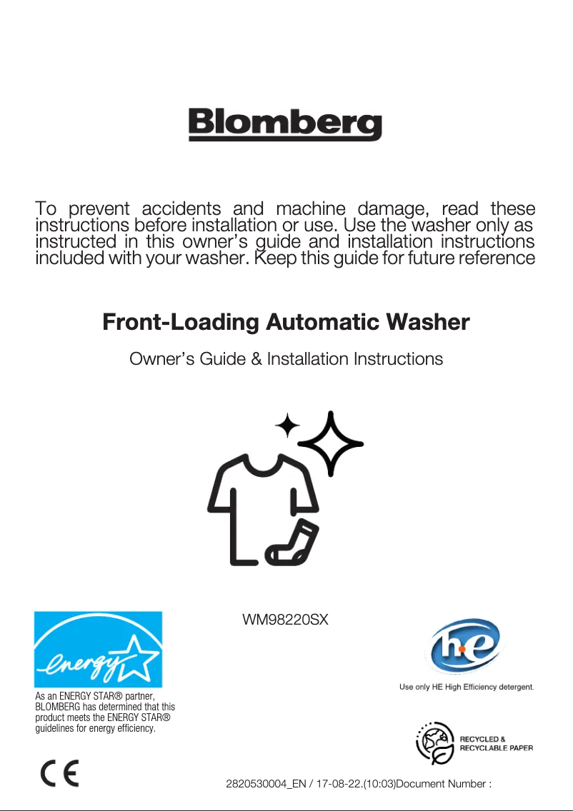 Página 1 del manual Manual de usuario Blomberg WM98220SX