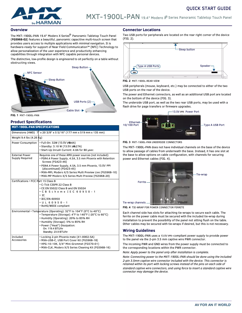 Página 1 del manual Guía de inicio rápido AMX MXT-1900L-PAN