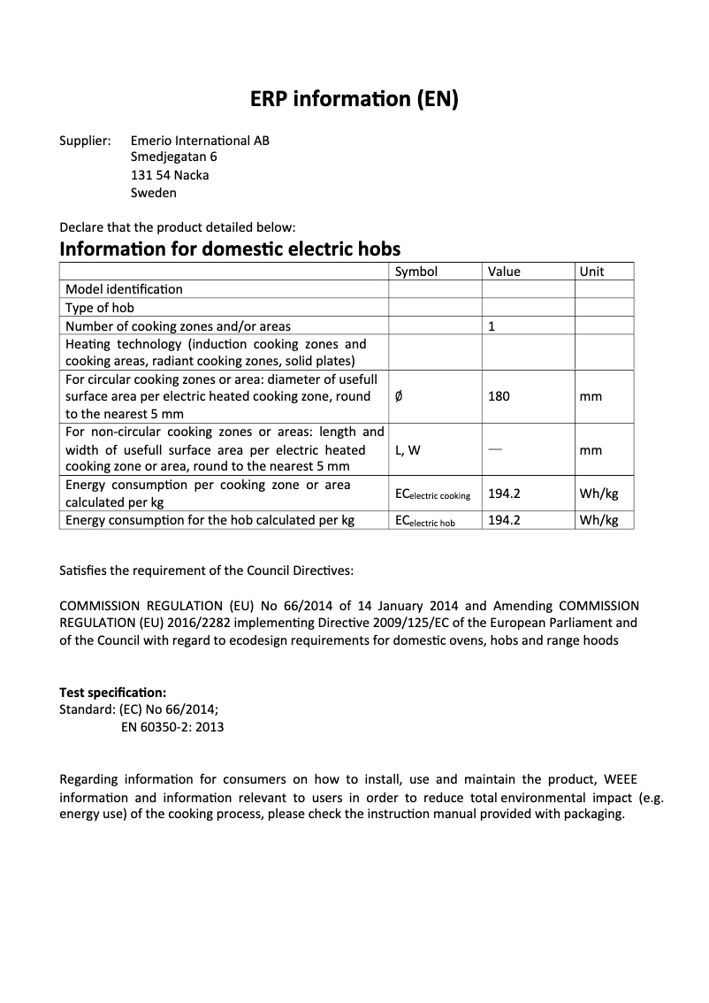 Página 1 del manual Ficha técnica Emerio HP-116026.1