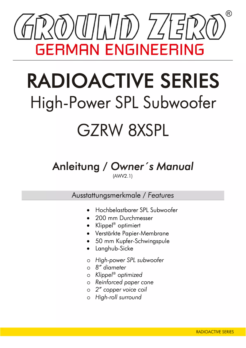 Imagen de la primera página del manual del dispositivo GZRW 8XSPL