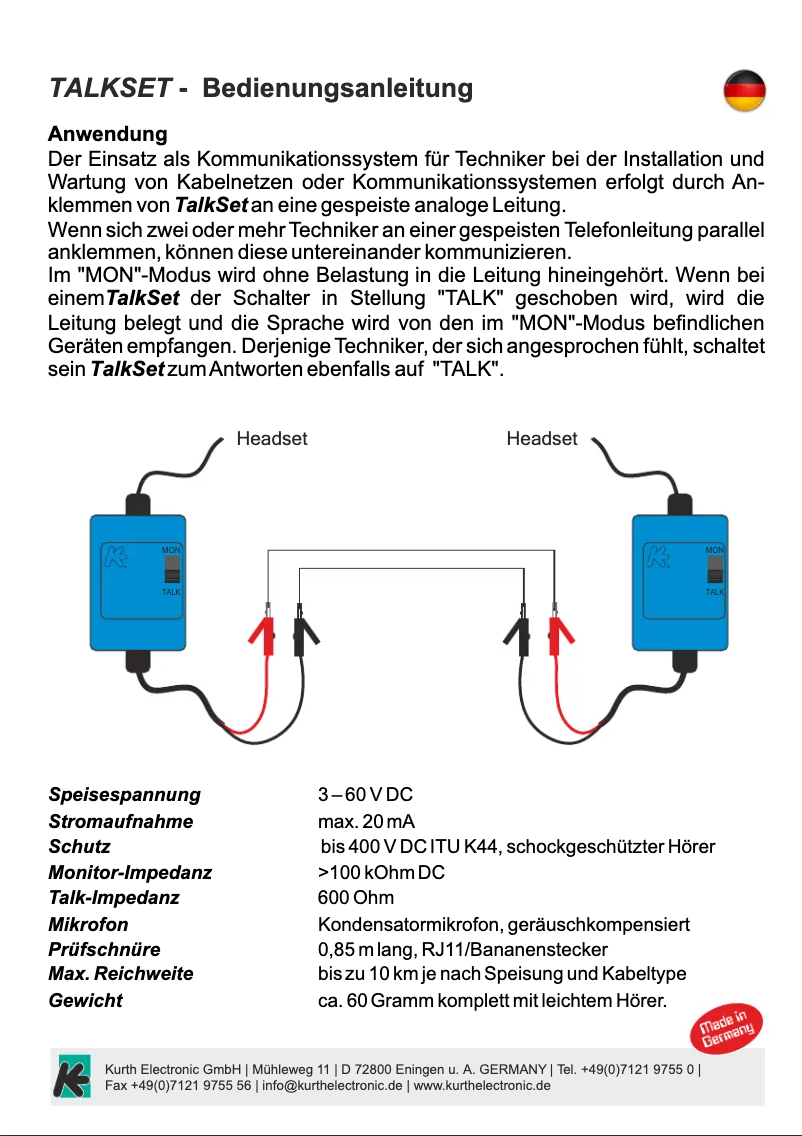 Página 1 del manual Manual de usuario Kurth Electronic TalkSet