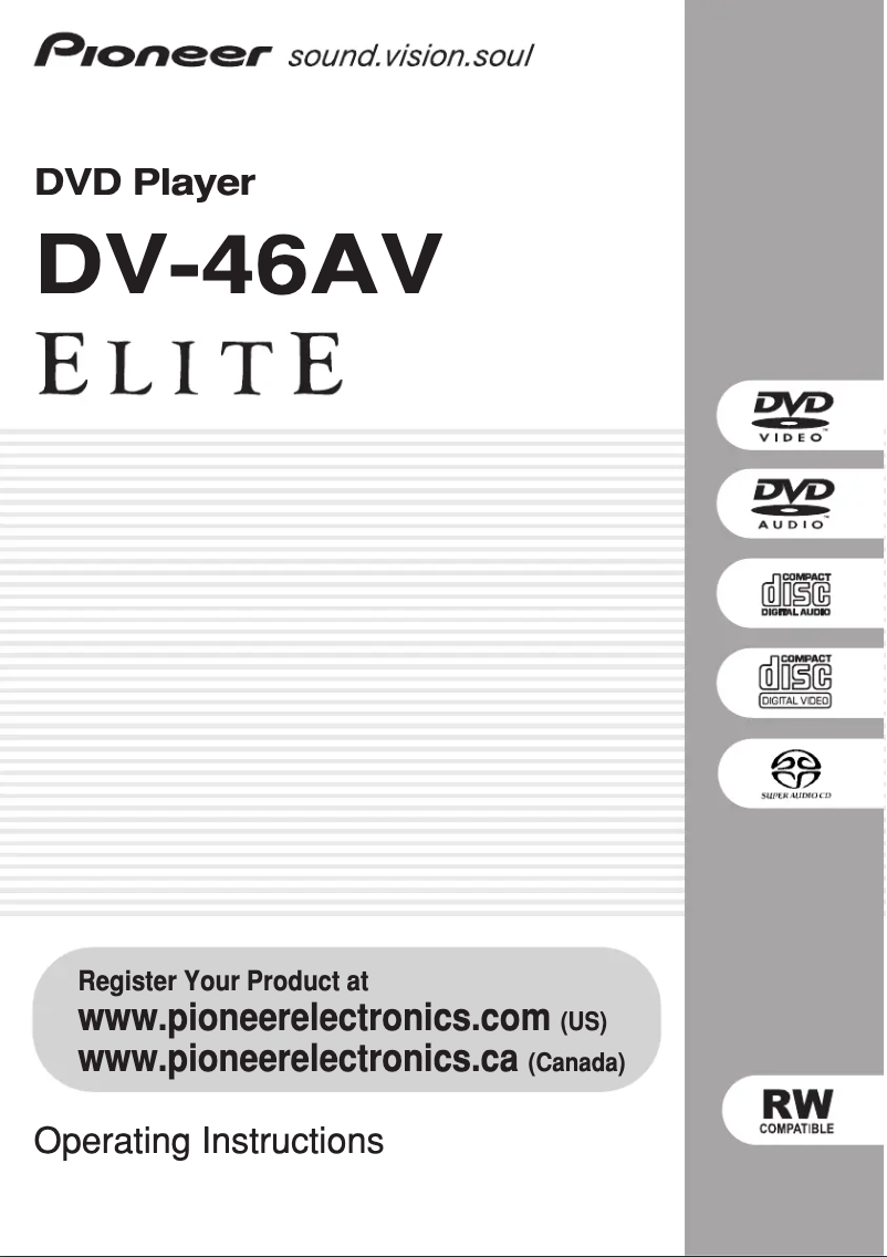 Imagen de la primera página del manual del dispositivo Elite DV-46AV