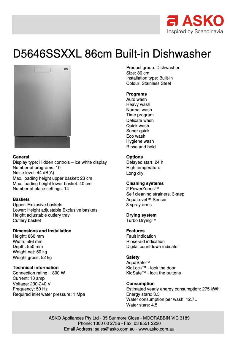 Página nº 1 - Ficha técnica Asko D5646SSXXL