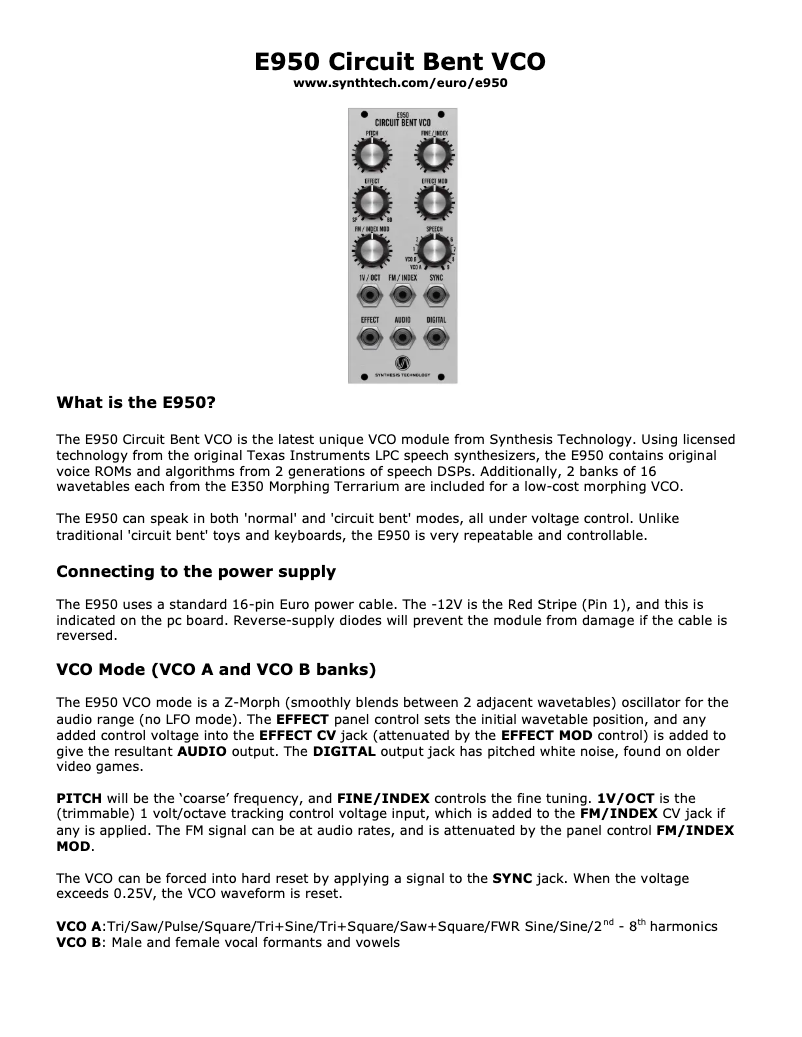 Página nº 1 - Manual de usuario Synthesis Technology E950 Circuit Bent VCO