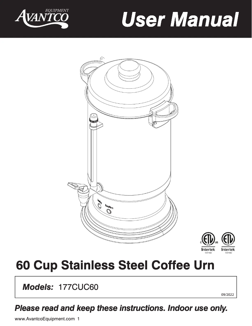 Página 1 del manual Manual de usuario Avantco 177CUC60