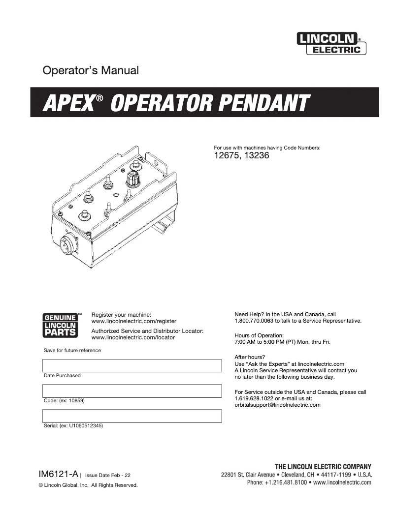 Imagen de la primera página del manual del dispositivo APEX Operator Pendant