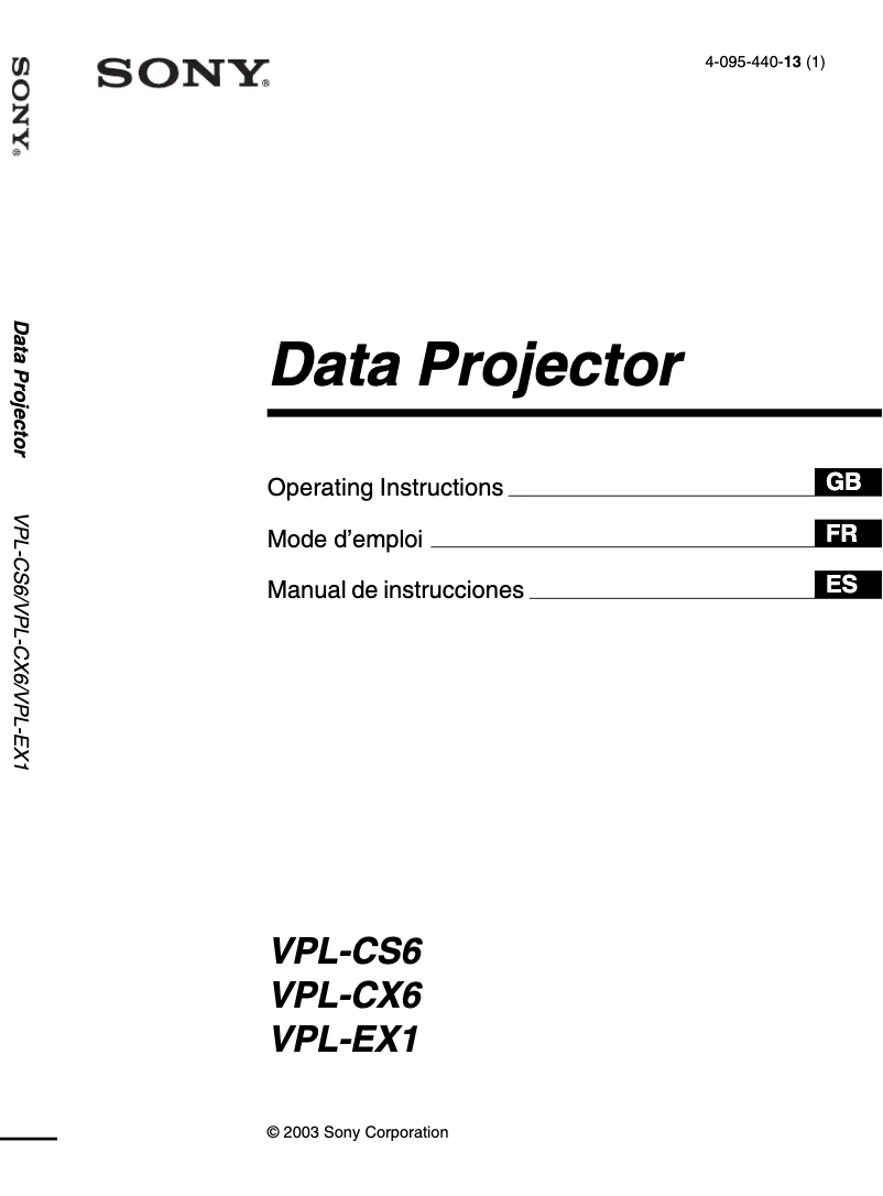 Imagen de la primera página del manual del dispositivo VPL-EX1