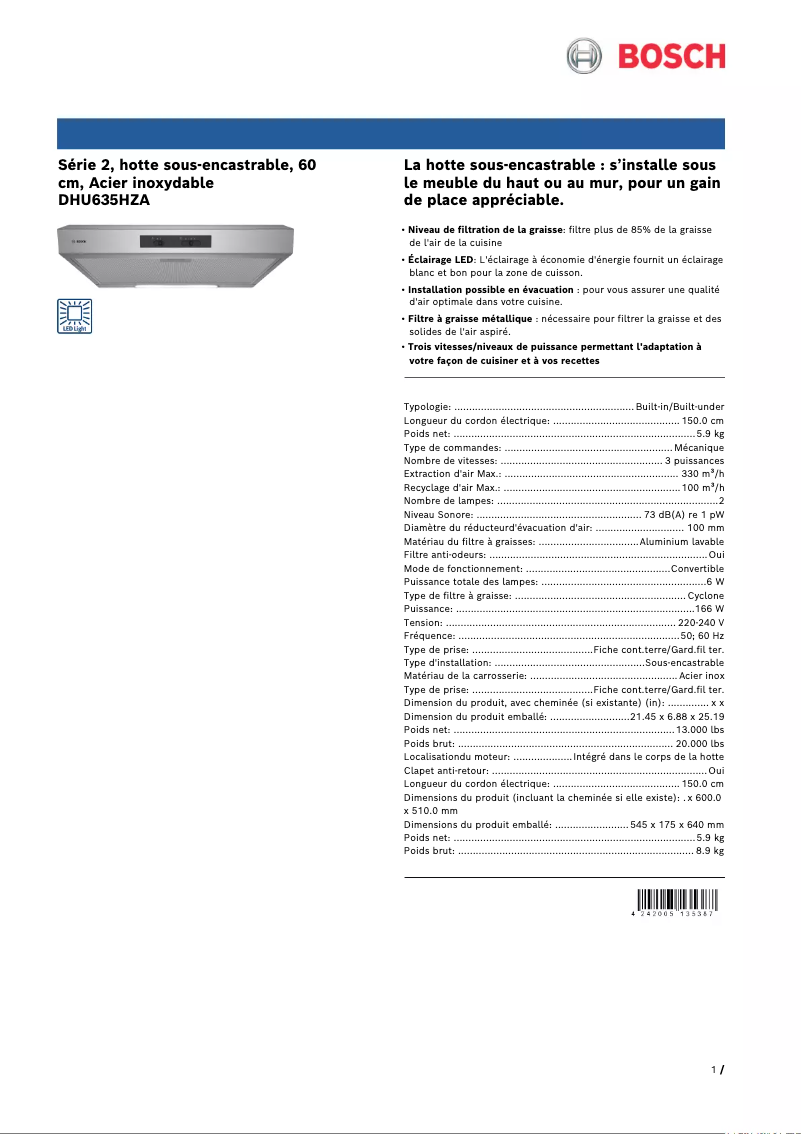 Imagen de la primera página del manual del dispositivo DHU635HZA