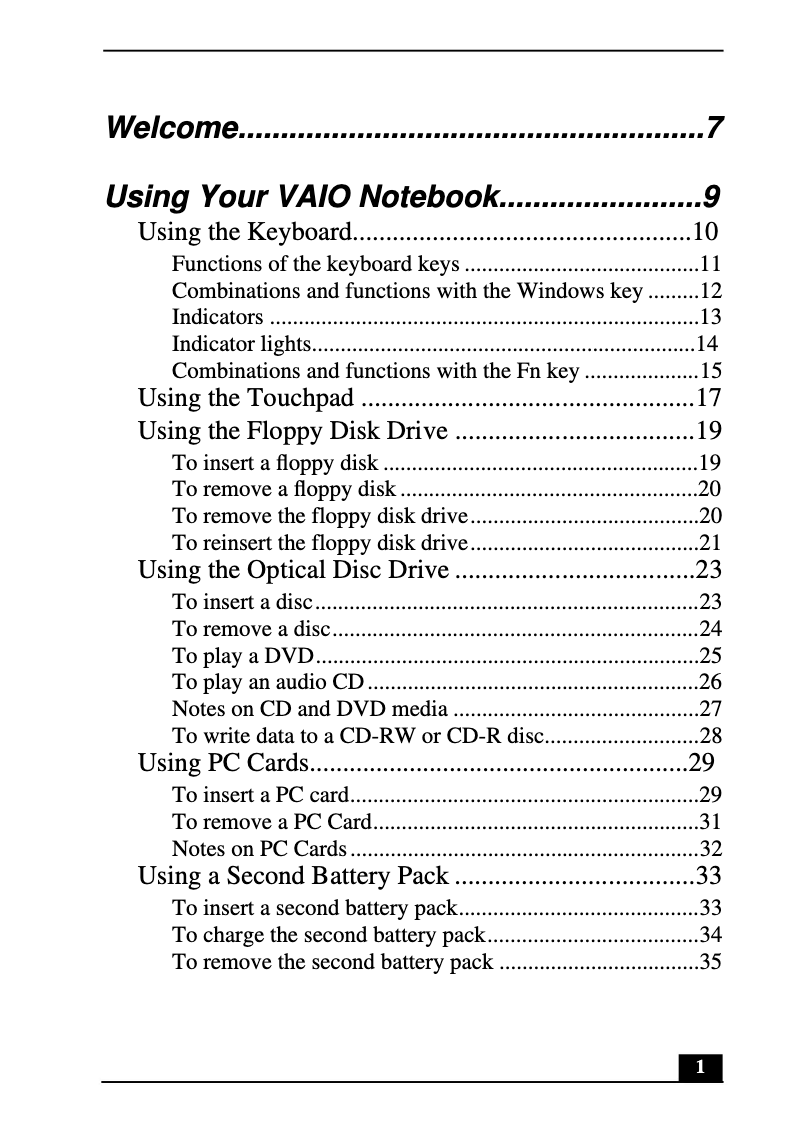Imagen de la primera página del manual del dispositivo Vaio PCG-FX370