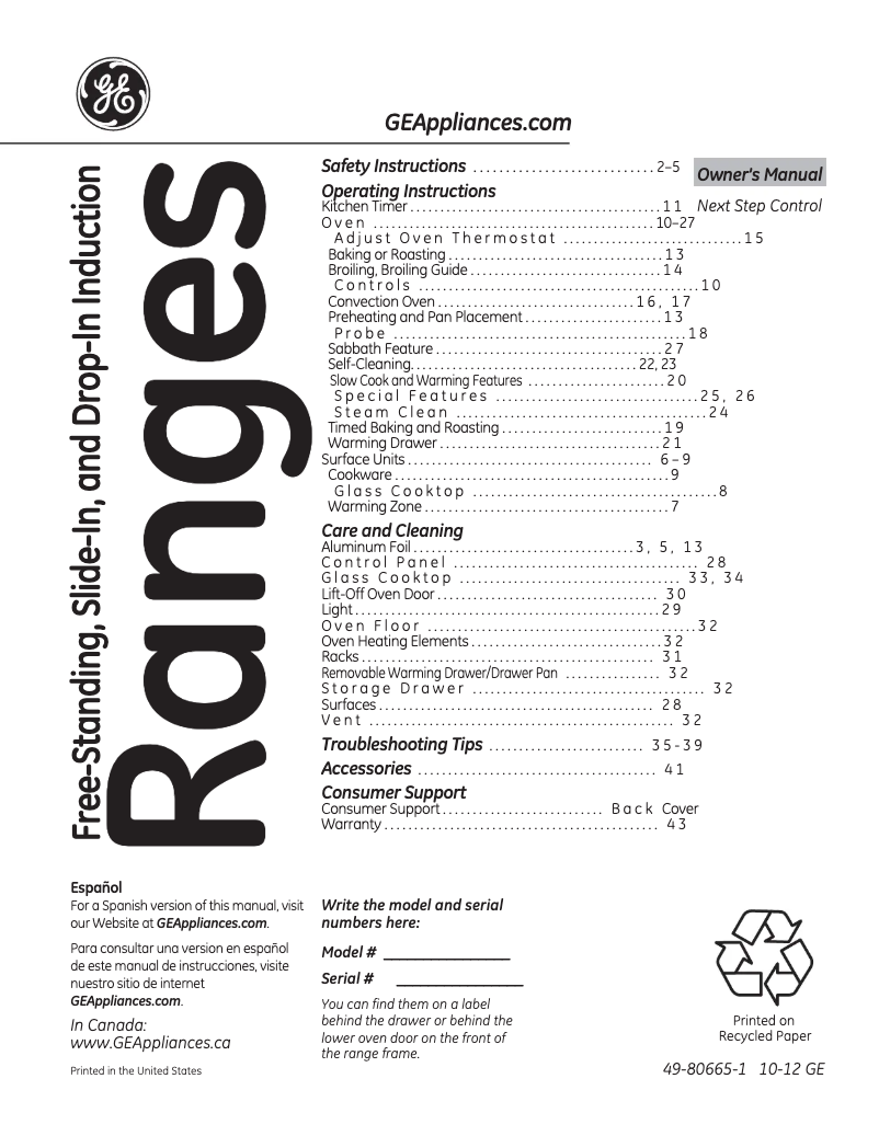 Imagen de la primera página del manual del dispositivo Profile PHS925STSS