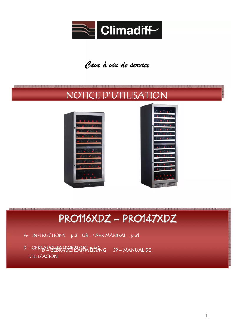 Página 1 del manual Manual de usuario Climadiff PRO147XDZ