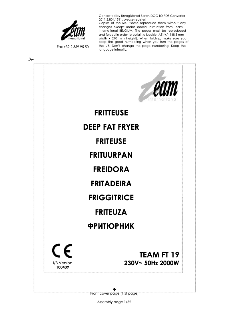 Imagen de la primera página del manual del dispositivo FT 19