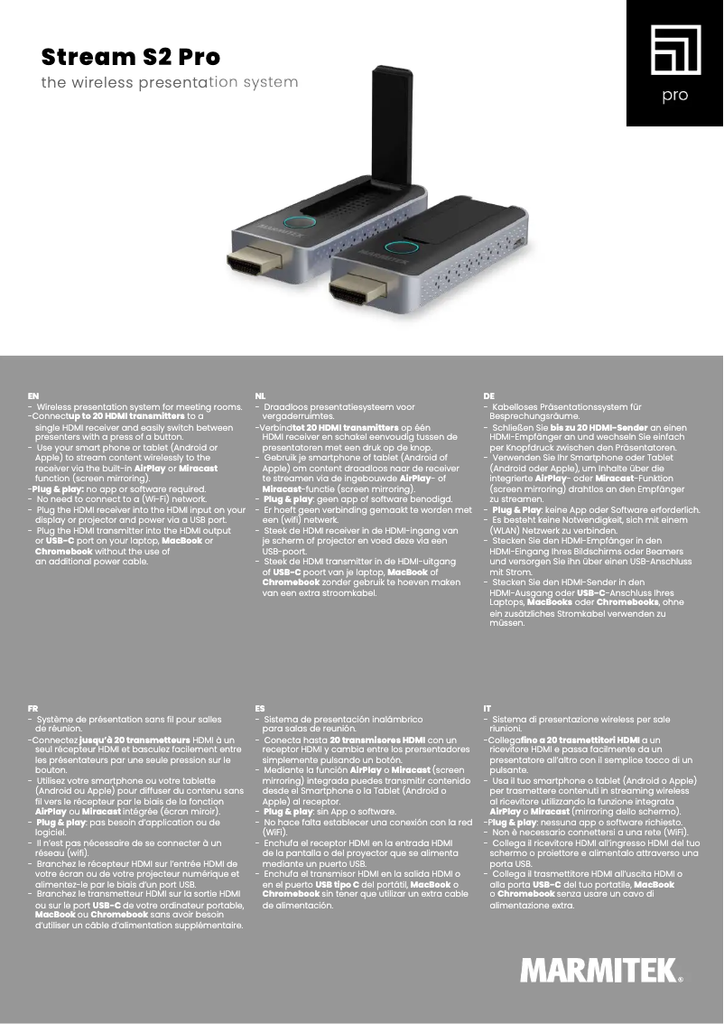 Página 1 del manual Ficha técnica Marmitek Stream S2 Pro