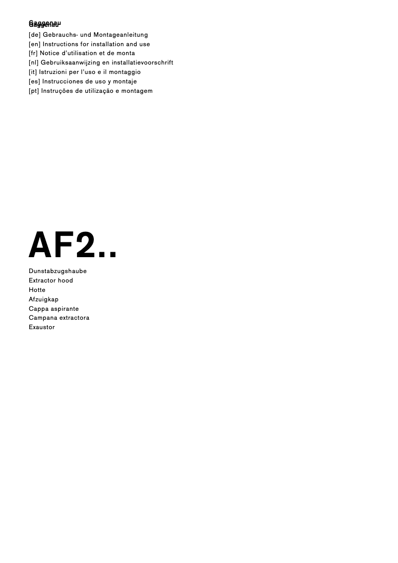 Página 1 del manual Manual de instrucciones Gaggenau AF200160