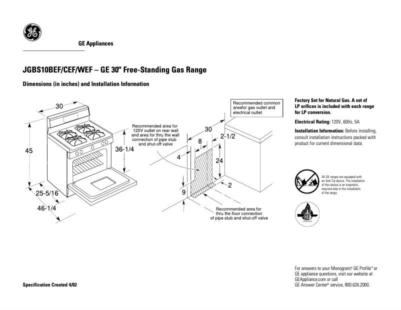 Imagen de la primera página del manual del dispositivo JGBS23CEACC