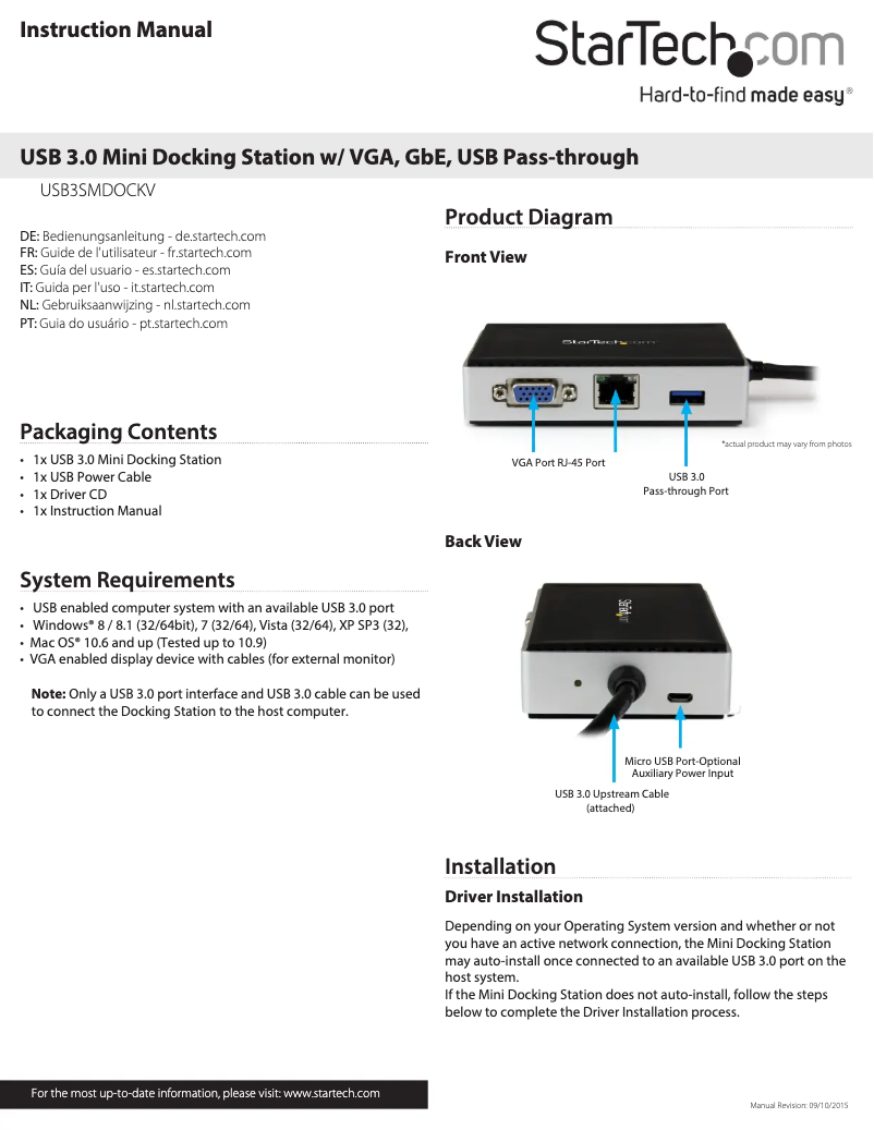Imagen de la primera página del manual del dispositivo USB3SMDOCKV