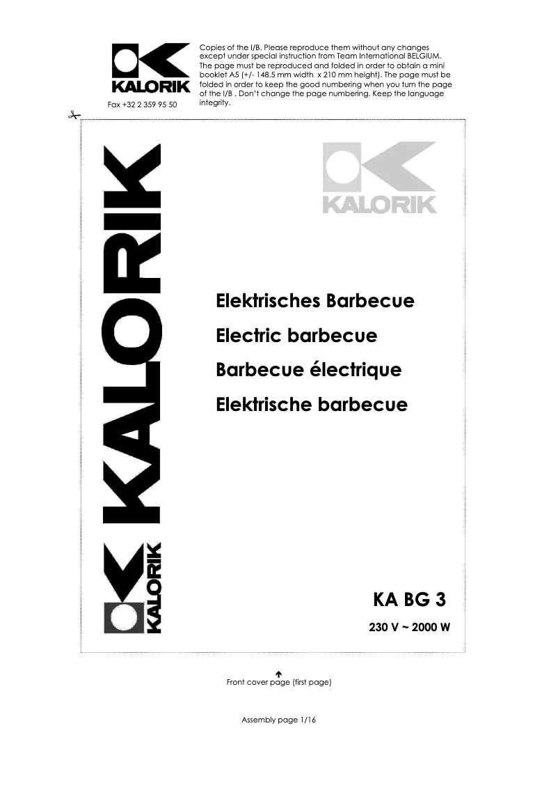 Página 1 del manual Manual de usuario Kalorik KA BG 3