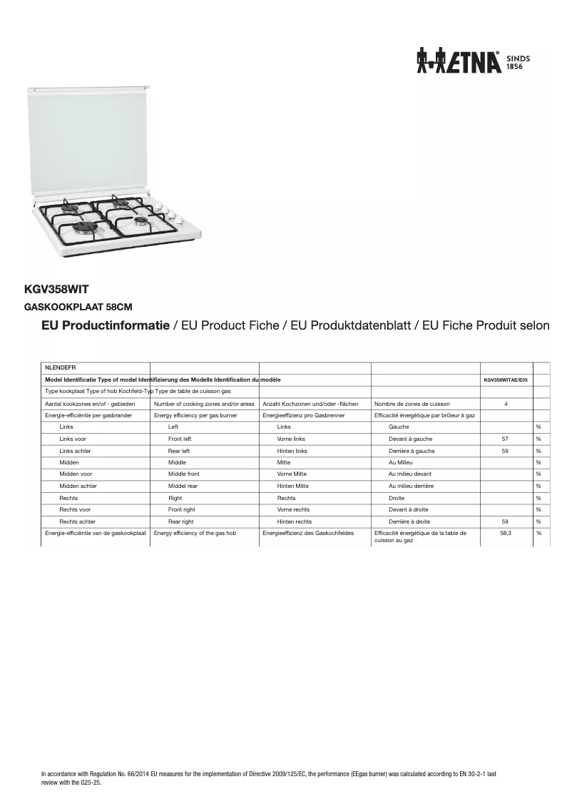 Página 1 del manual Ficha técnica Etna KGV358HWIT
