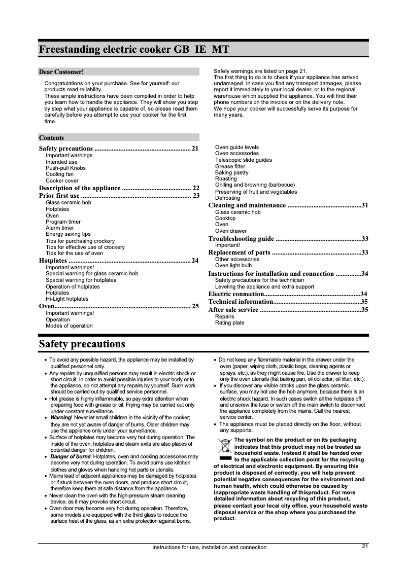 Imagen de la primera página del manual del dispositivo EC 7304 W