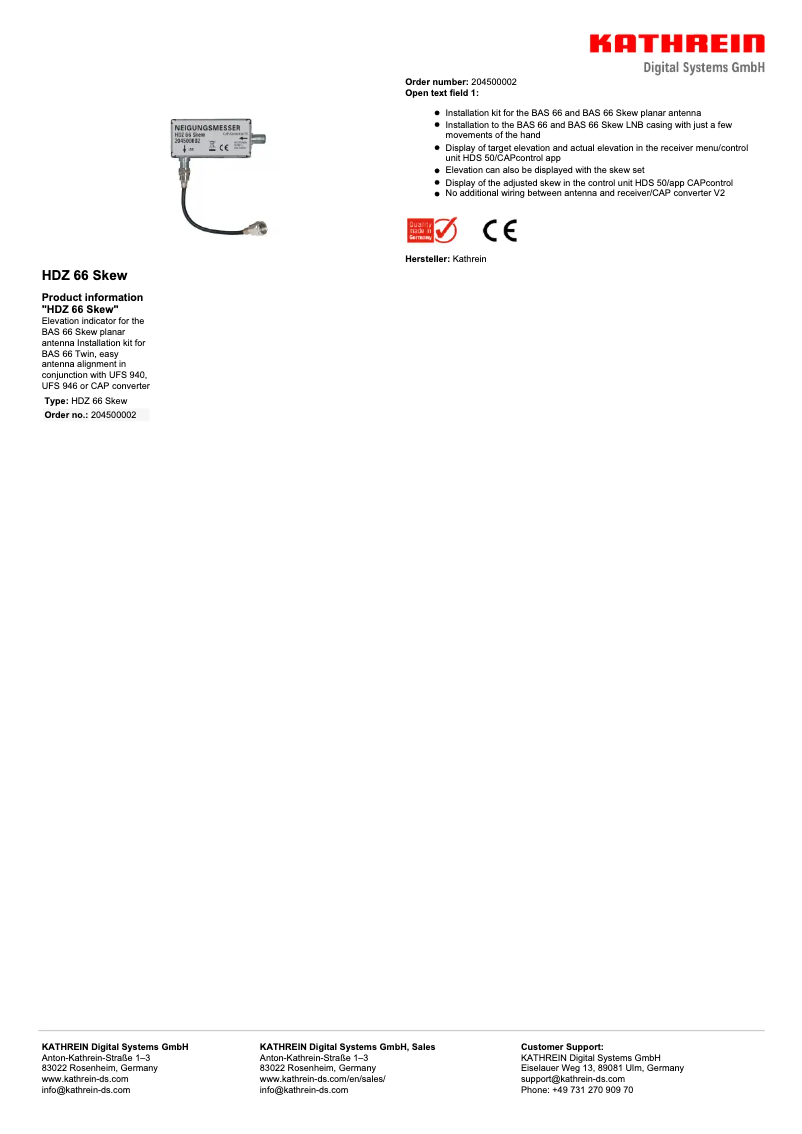 Imagen de la primera página del manual del dispositivo HDZ 66 Skew