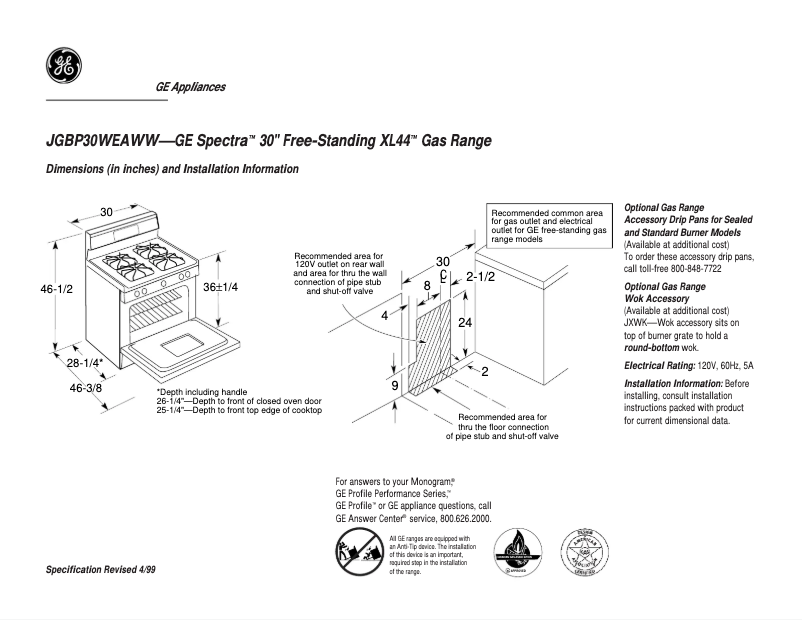 Imagen de la primera página del manual del dispositivo Spectra JGBP30WEAWW