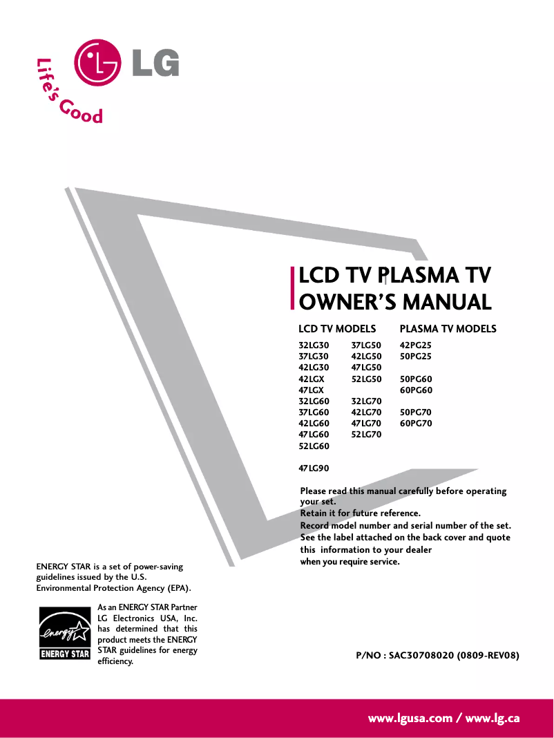 Imagen de la primera página del manual del dispositivo 60PG60