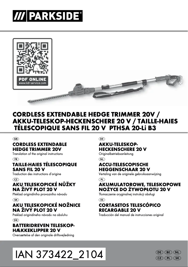 Imagen de la primera página del manual del dispositivo PTHSA 20-Li B3