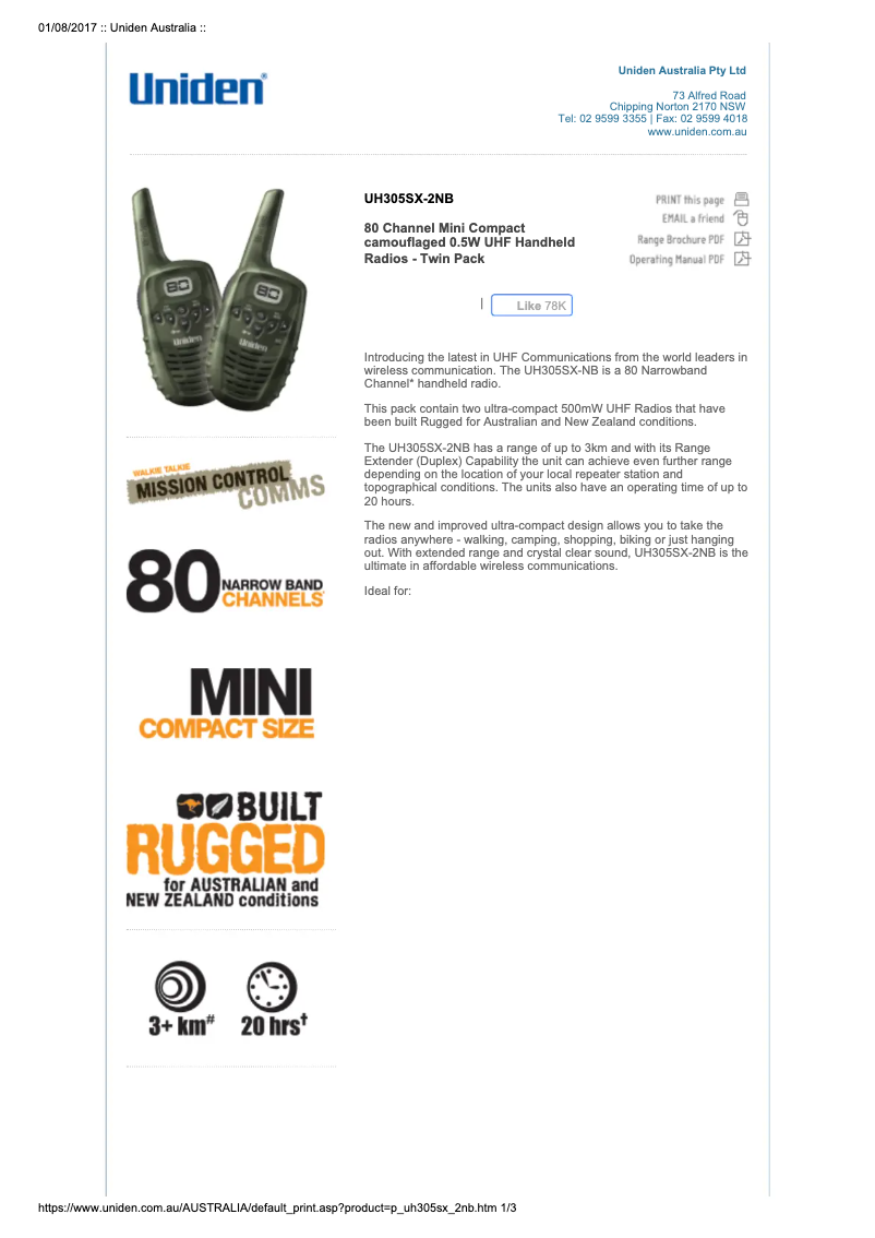 Página nº 1 - Manual de usuario Uniden UH305SX-2NB