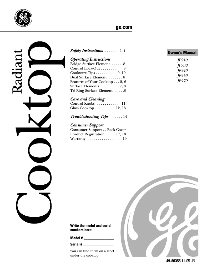 Página 1 del manual Manual de uso y mantenimiento GE Profile JP940TKWW