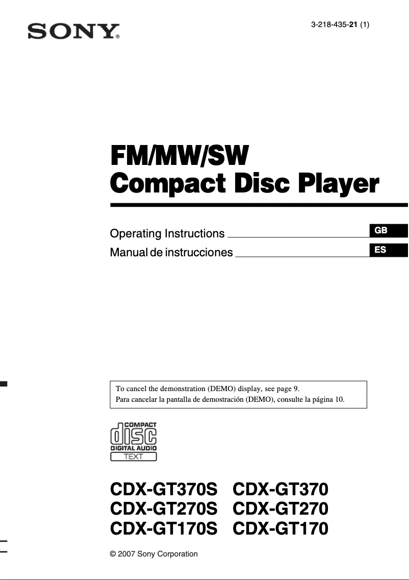 Página 1 del manual Manual de usuario Sony CDX-GT370