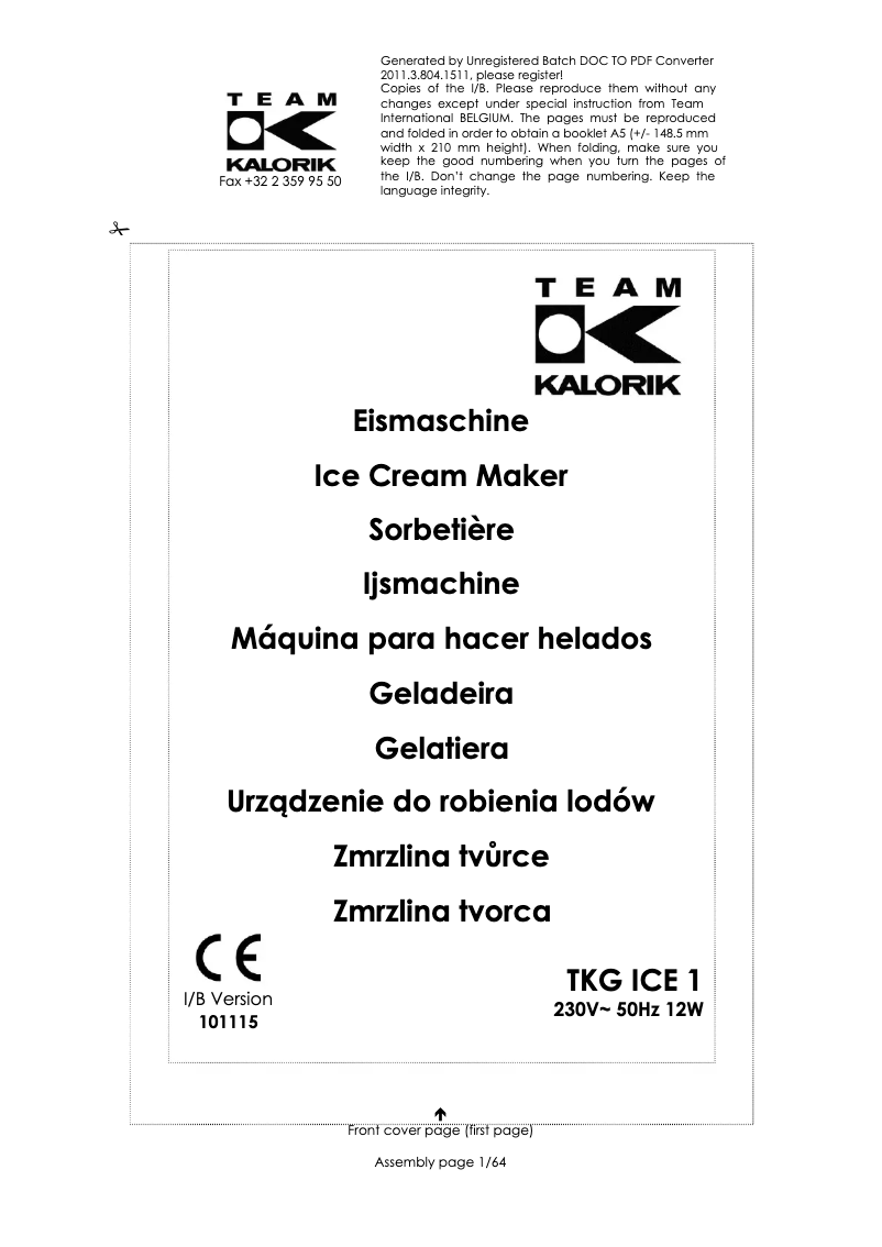 Imagen de la primera página del manual del dispositivo TKG ICE 1