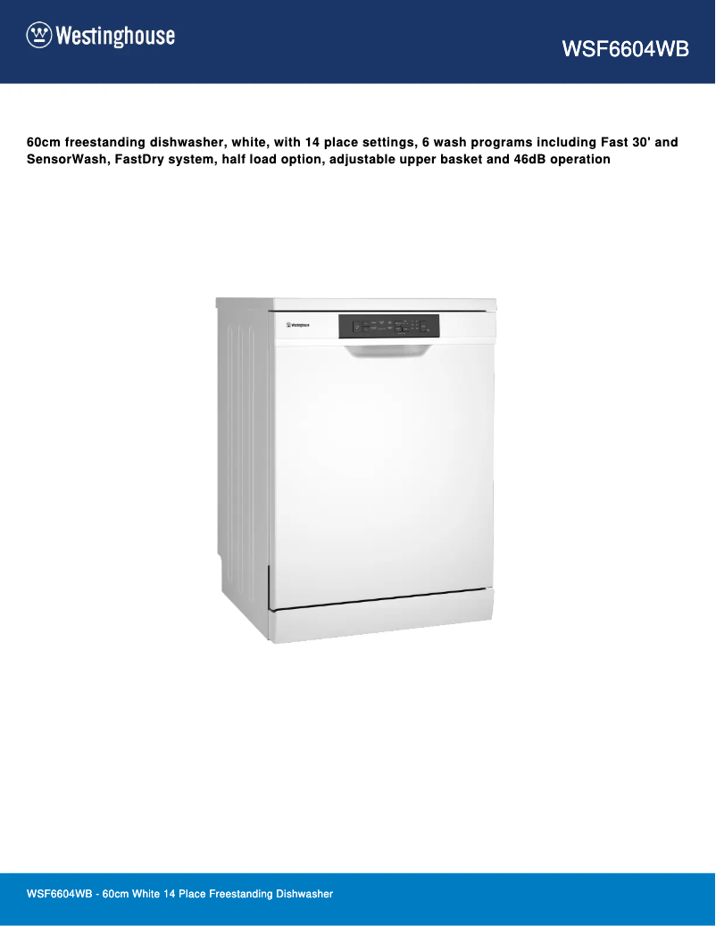 Página 1 del manual Ficha técnica Westinghouse WSF6604WB