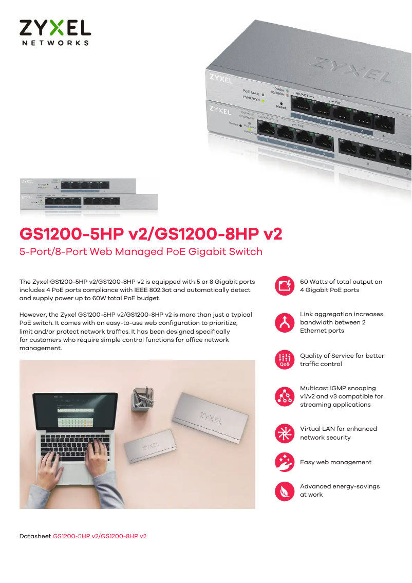 Imagen de la primera página del manual del dispositivo GS1200-8HP v2