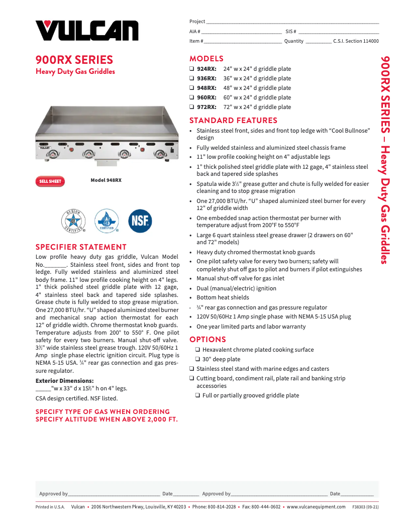 Página 1 del manual Ficha técnica Vulcan 948RX